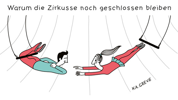 Cartoon | Corona + Zirkus | © Katharina Greve