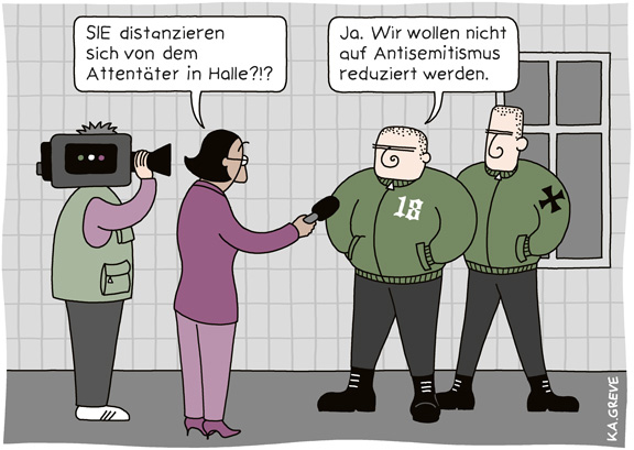 Cartoon | Antisemitismus + Halle | © Katharina Greve