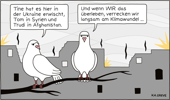 Cartoon | Krieg + Klima | © Katharina Greve