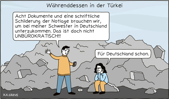 Cartoon | Erdbeben | © Katharina Greve