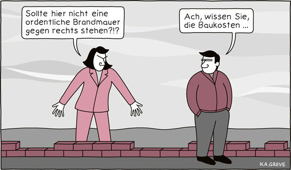 Cartoon | Brandmauer | © Katharina Greve