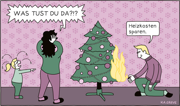 Cartoon | Heizkosten & Weihnachten | © Katharina Greve
