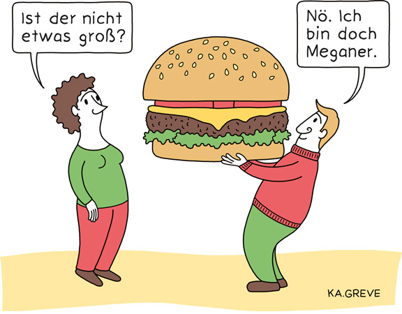 Cartoon | Riesen-Burger | © Katharina Greve