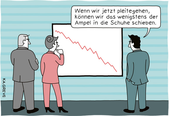 Cartoon | Wirtschaft + Ampel | © Katharina Greve