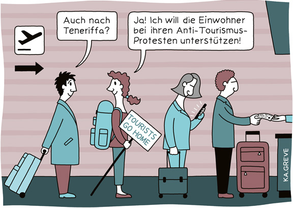 Cartoon | Anti-Tourismus-Proteste | © Katharina Greve