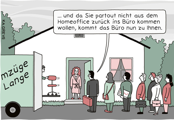 Cartoon | Zurück aus dem Homeoffice? | © Katharina Greve