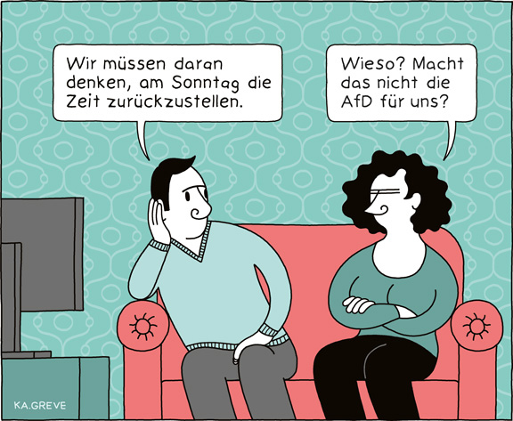 Cartoon | Zeitumstellung | © Katharina Greve