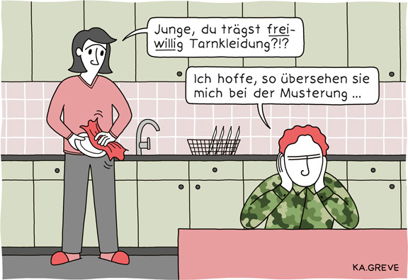 Cartoon | Musterung | © Katharina Greve